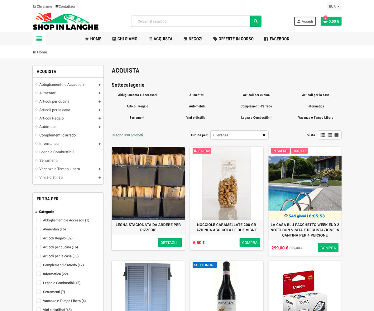 Progettazione e realizzazione sito web ecommerce Shop in Langhe: www.shopinlanghe.com